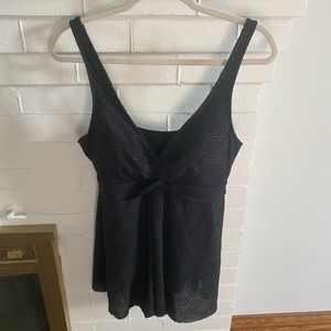 Sz 16 Layered Black One Piece Swimsuit